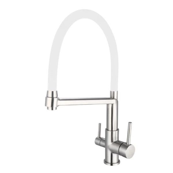 Смеситель для кухни, высокий излив,с краном для питьевой воды, White (K26W) ESKO