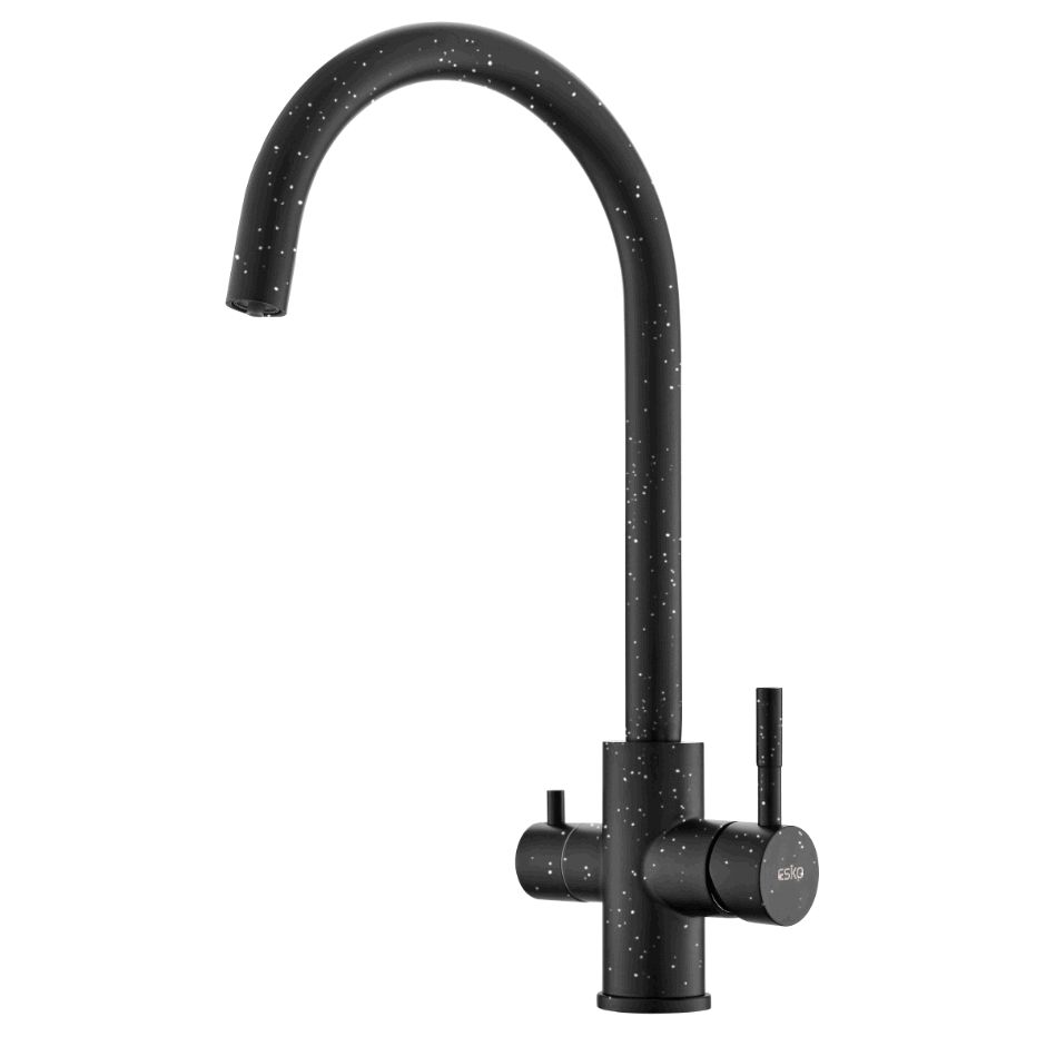 Смеситель для кухни, высокий излив, с краном для питьевой воды, Granite Black, черный (GR04B) ESKO