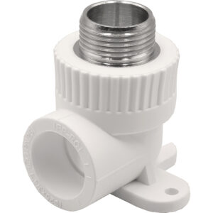 Угольник THERMOLIGHT комбинированный PP-R НР с креплением 25х3/4″ белый (10/80)