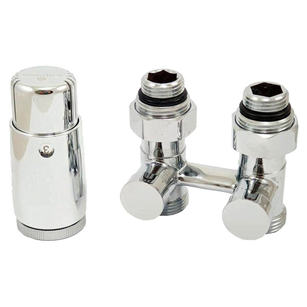 Комплект узла нижнего подкл SCHLOSSER прямой STANDARD 3/4″ (хром) с термоголовкой М30х1,5, ниппеля