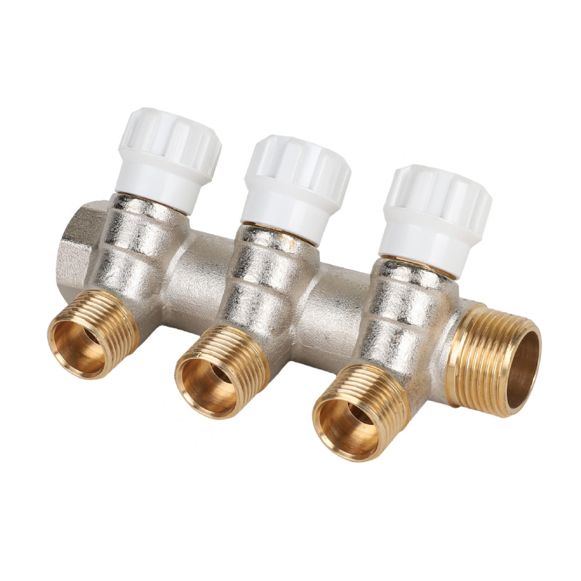 Коллектор латунный MVI 3/4″x1/2″ 3 вых с регулирующими вентилями