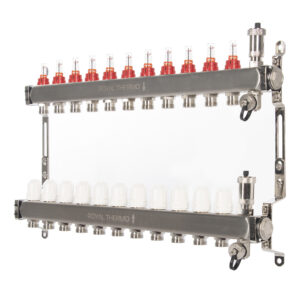 Коллектор Royal Thermo нерж. в сборе с расходомерами 1″ ВР-3/4″ НР с автомат.воздухоотвод-ми 11 вых.