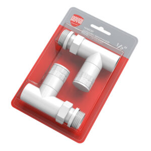 Набор дизайн-вентилей Royal Thermo PIANO, прямой (белый) 1/2″