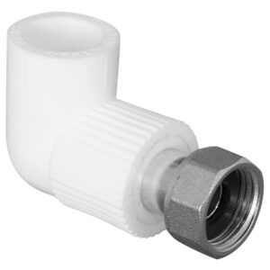 Угольник TEBO бел. PP-R 90 град. с накидной гайкой 20х3/4″ (30/120), арт. 030031002