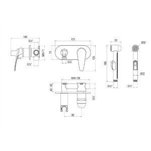 Смеситель Lemark Linara LM0419C с гигиеническим душем, встраиваемый