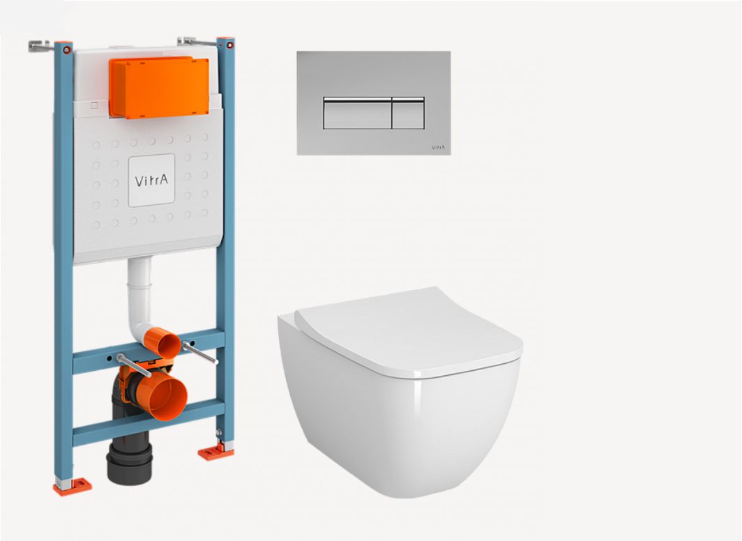 Инсталляция с подв.унитазом Shift L-Box Rim-ex сид.микролифт,кнопка гл. хром (9855B003-7206) Vitra