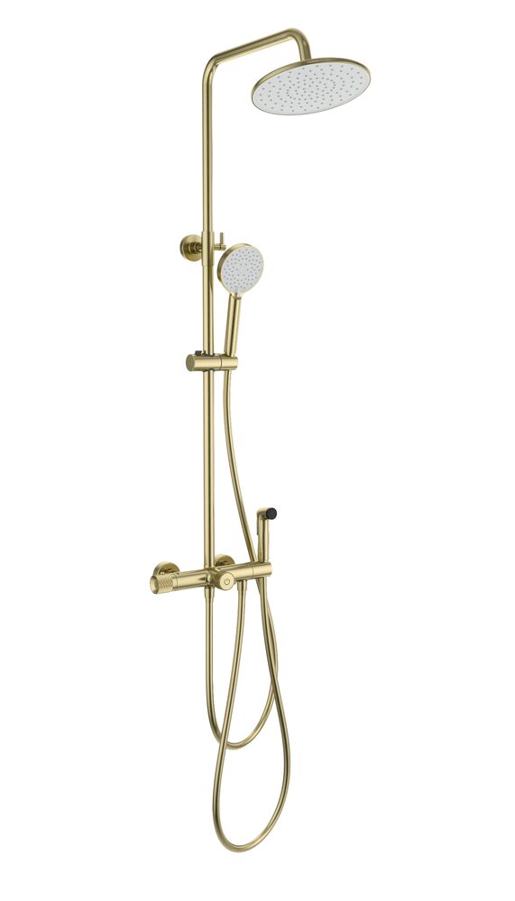 Душевая стойка Wonzon & Woghand WW-B3097-A-BG со смесителем, с термостатом, брашированное золото