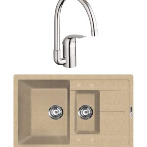 Комплект Мойка Lava D4.DUN 78x50, dune, кварц + Смеситель Grohe Euroeco 32752000 глянцевый хром
