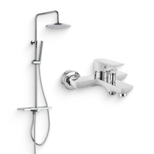 Душевой комплект Смеситель Aquanet Arctic AF520-20СW + Стойка Pragmatic AF430-70-R-C