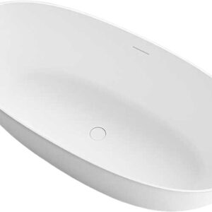 Ванна из искусственного камня Vincea Солид Серфейс (Solid Surface) VBT-6S01MW 170x75 см, отдельностоящая, матовая белая, овальная, на ножках, со сливом-переливом, с донным клапаном
