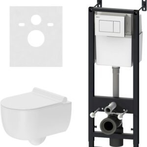 Комплект Damixa Scandinavian Pure DX36.IS10101.1701 с безободковым унитазом, кнопка смыва белая глянцевая