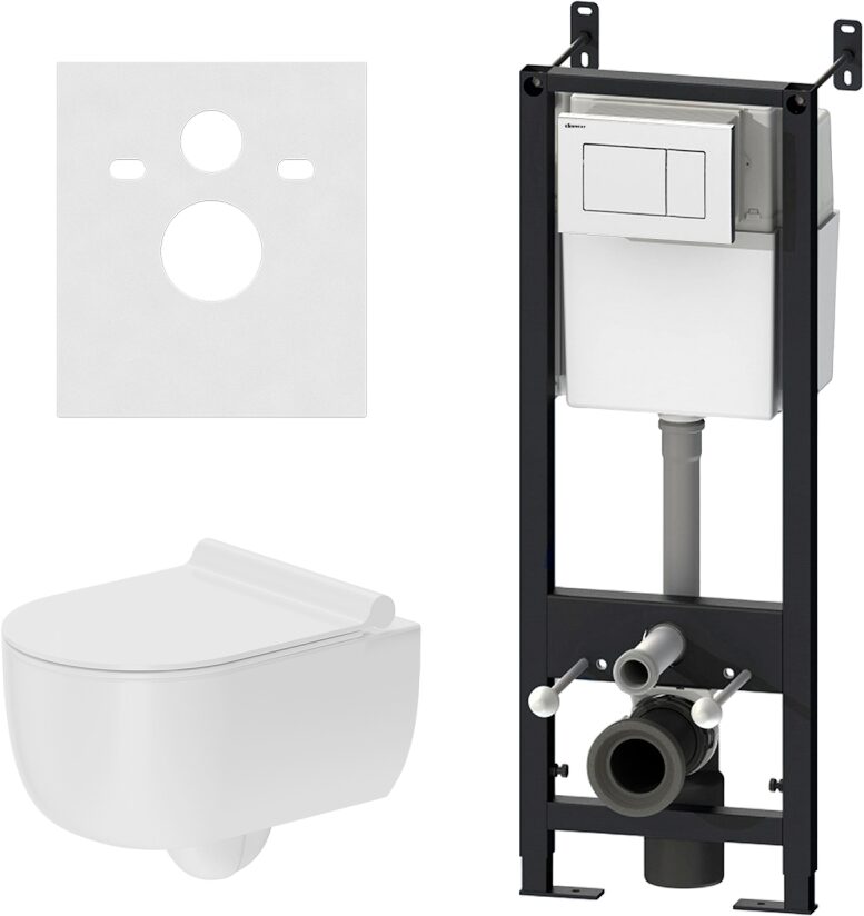 Комплект Damixa Scandinavian Pure DX36.IS10101.1701 с безободковым унитазом, кнопка смыва белая глянцевая