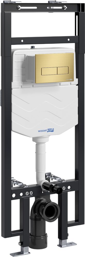 Инсталляция с кнопкой Wasserkraft Динкель (Dinkel) 58TLT.010.ME.MG03 цвет матовое золото, крепление к полу и стене, с регулировкой по высоте, с шумоизоляцией