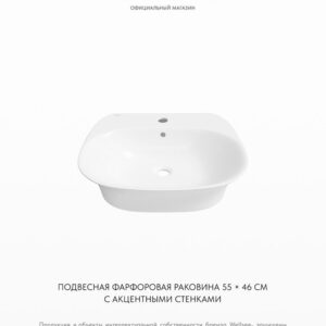Накладная или подвесная раковина для ванной Wellsee Excellence Pro 31760200S: ширина умывальника 55 см, цвет глянцевый белый